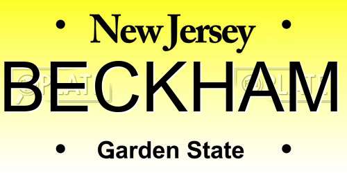 BECKHAM New Jersey License Plate