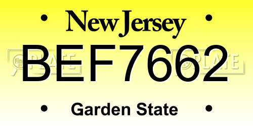 BEF7662 New Jersey License Plate