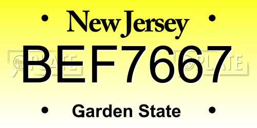 BEF7667 New Jersey License Plate
