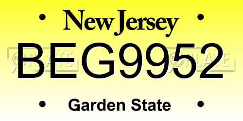 BEG9952 New Jersey License Plate