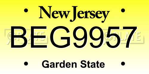 BEG9957 New Jersey License Plate