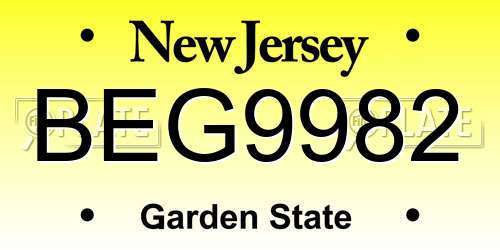 BEG9982 New Jersey License Plate
