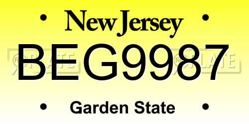 BEG9987 New Jersey License Plate