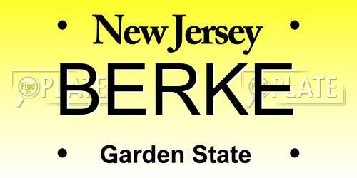 BERKE New Jersey License Plate