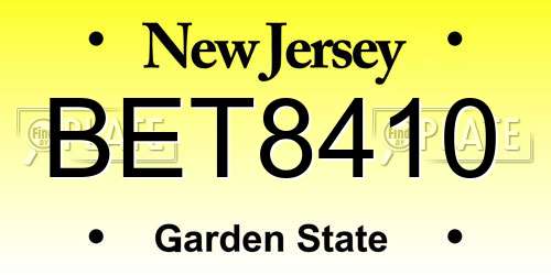 BET8410 New Jersey License Plate