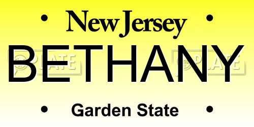 BETHANY New Jersey License Plate
