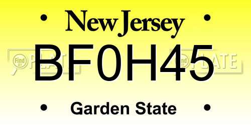 BF0H45 New Jersey License Plate