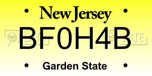 BF0H4B New Jersey License Plate