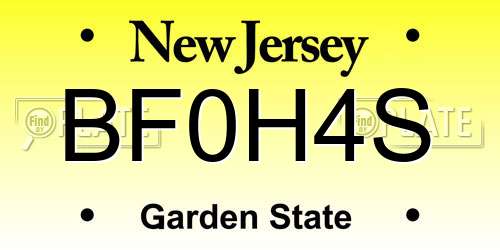 BF0H4S New Jersey License Plate