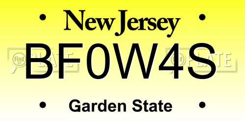 BF0W4S New Jersey License Plate