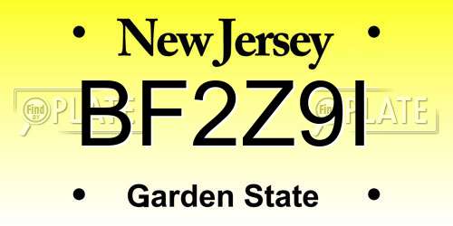 BF2Z9I New Jersey License Plate