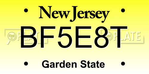 BF5E8T New Jersey License Plate