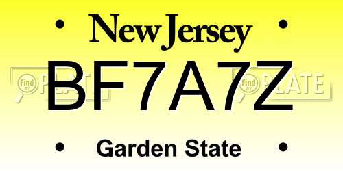 BF7A7Z New Jersey License Plate