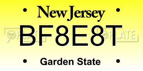 BF8E8T New Jersey License Plate