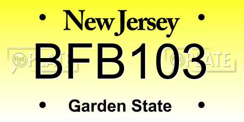BFB103 New Jersey License Plate
