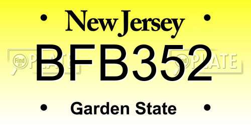 BFB352 New Jersey License Plate