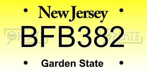 BFB382 New Jersey License Plate