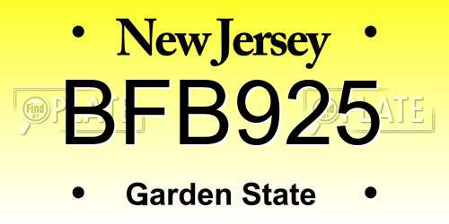 BFB925 New Jersey License Plate