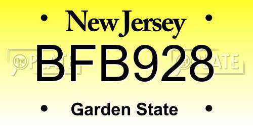 BFB928 New Jersey License Plate