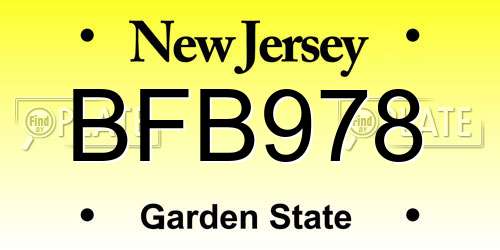 BFB978 New Jersey License Plate