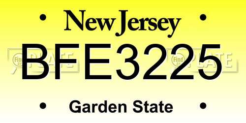 BFE3225 New Jersey License Plate