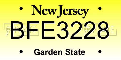 BFE3228 New Jersey License Plate