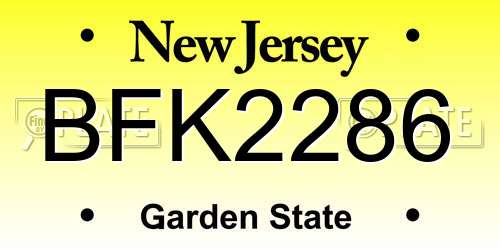 BFK2286 New Jersey License Plate