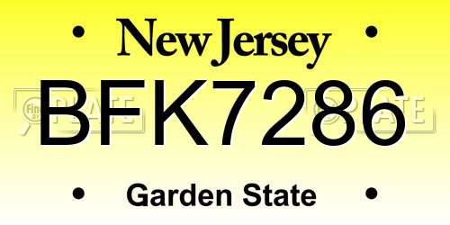 BFK7286 New Jersey License Plate