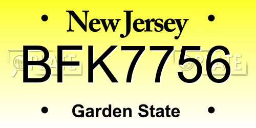 BFK7756 New Jersey License Plate