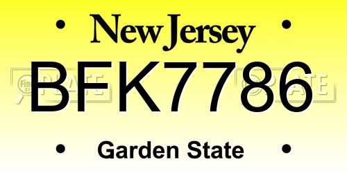 BFK7786 New Jersey License Plate
