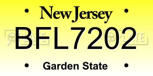 BFL7202 New Jersey License Plate