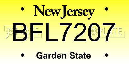 BFL7207 New Jersey License Plate