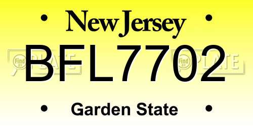 BFL7702 New Jersey License Plate