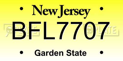BFL7707 New Jersey License Plate