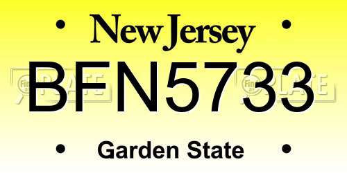 BFN5733 New Jersey License Plate