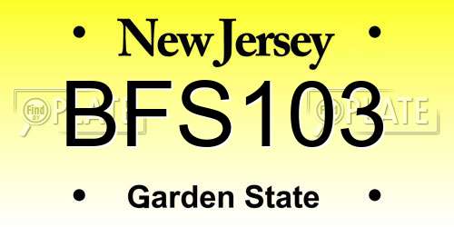 BFS103 New Jersey License Plate