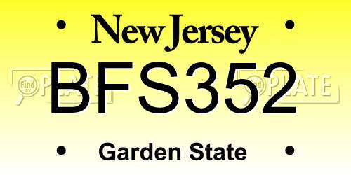 BFS352 New Jersey License Plate