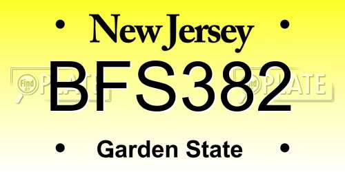 BFS382 New Jersey License Plate