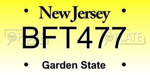 BFT477 New Jersey License Plate
