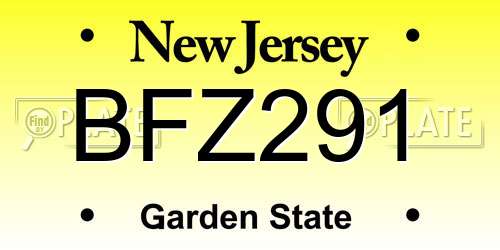 BFZ291 New Jersey License Plate