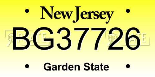 BG37726 New Jersey License Plate