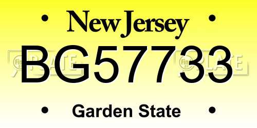 BG57733 New Jersey License Plate