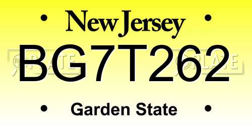 BG7T262 New Jersey License Plate
