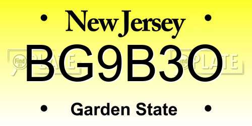 BG9B3O New Jersey License Plate