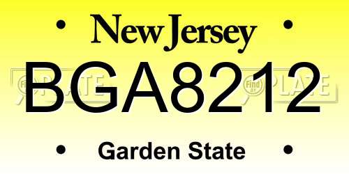 BGA8212 New Jersey License Plate