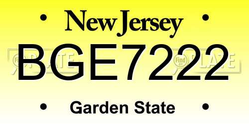 BGE7222 New Jersey License Plate