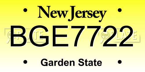 BGE7722 New Jersey License Plate