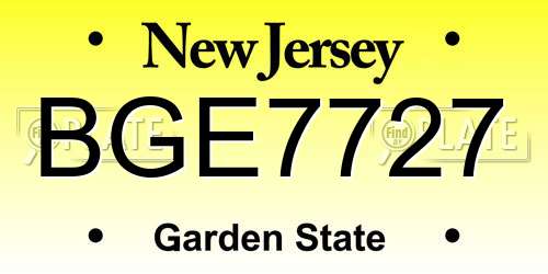 BGE7727 New Jersey License Plate