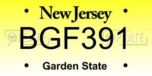 BGF391 New Jersey License Plate