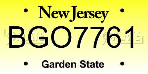BGO7761 New Jersey License Plate